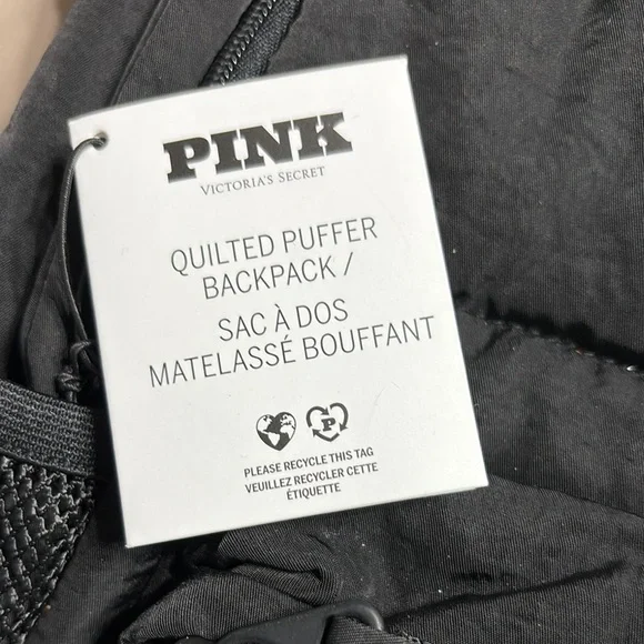 PINK Victoria's Secret Black Quilted Backpack with Reflective Stripes - Picture 3 of 6